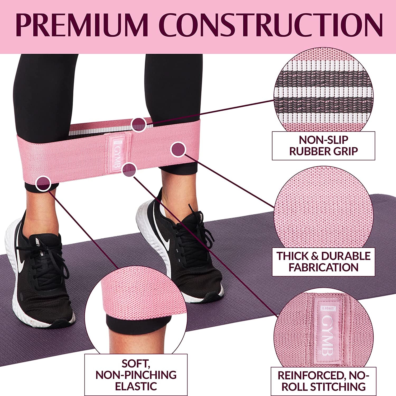 Gymb Premium Resistance Bands for Working Out - Exercise Bands to Workout Glutes, Thighs & Legs - Non Slip Cloth Booty Bands for Gym & Home Fitness, Yoga, Strength & Pilates for Men/Women - 3 Levels