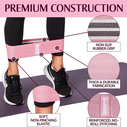 Gymb Premium Resistance Bands for Working Out - Exercise Bands to Workout Glutes, Thighs & Legs - Non Slip Cloth Booty Bands for Gym & Home Fitness, Yoga, Strength & Pilates for Men/Women - 3 Levels